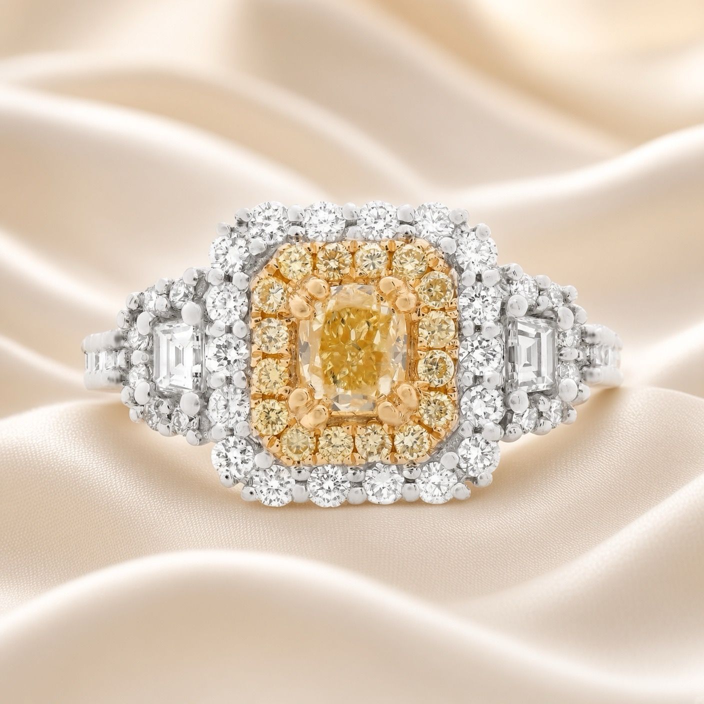 18K W/G  Fancy Yellow Diamond Ring, YDC: 0.63ct, D: 1.26ct