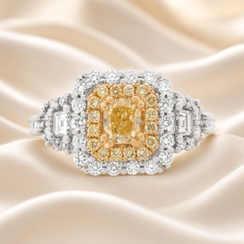 18K W/G  Fancy Yellow Diamond Ring, YDC: 0.63ct, D: 1.26ct