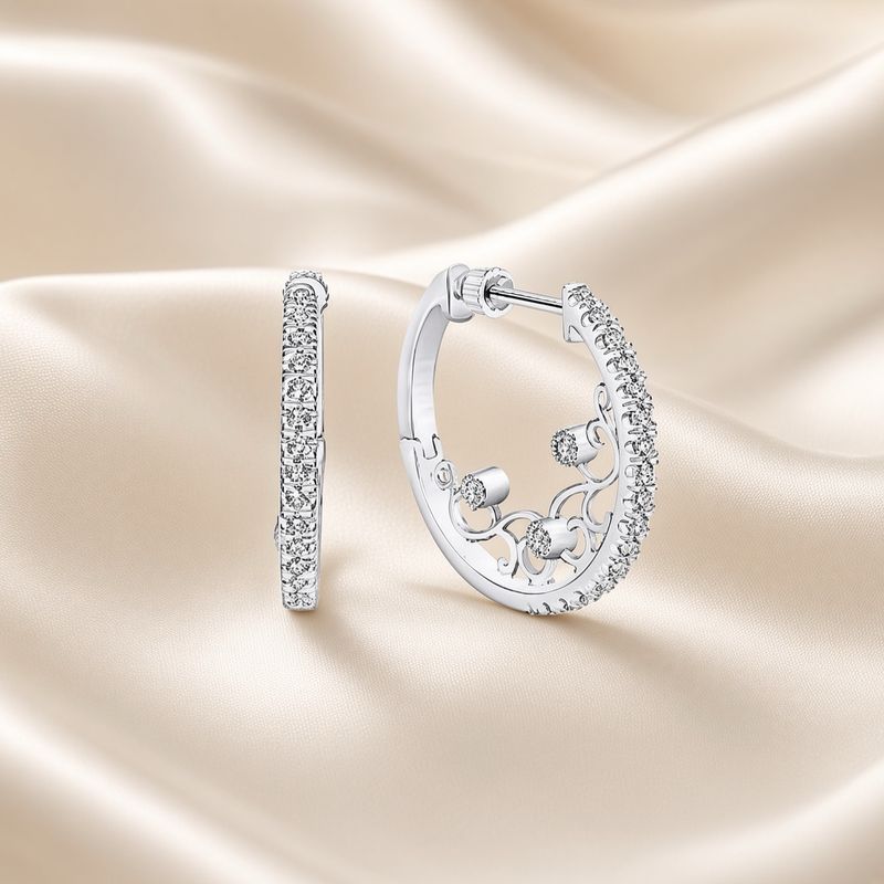 14K W/G 20mm Intricate Diamond Hoops, D: 0.52ct 14K W/G 20mm Intricate Diamond Hoops, D: 0.52ct