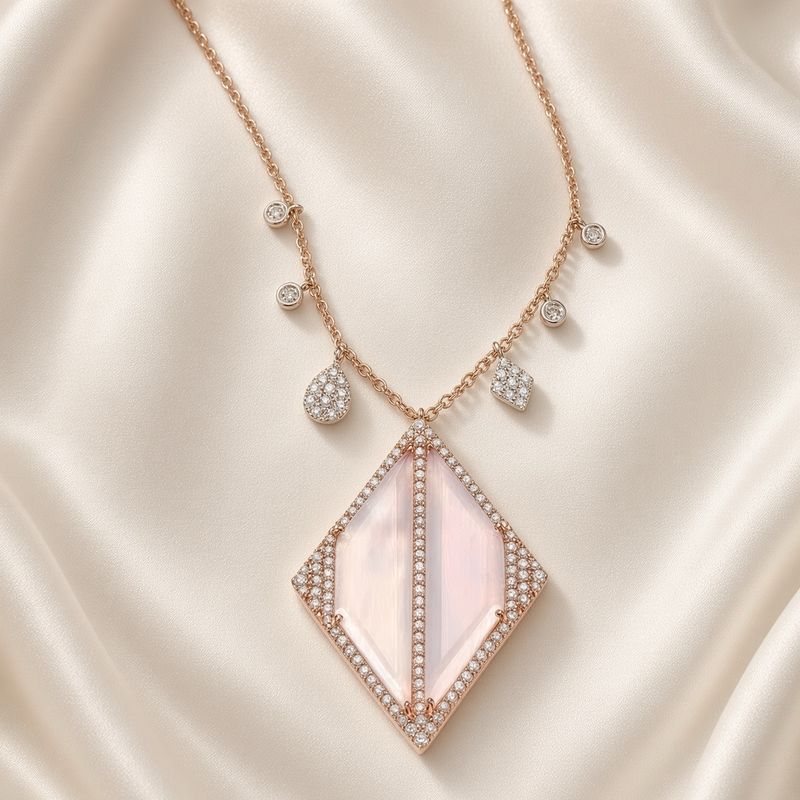 14K R/G Chalcedony and Diamond Necklace, CH: 8.12ct, D: 0.84ct