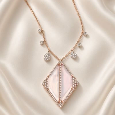 14K R/G Chalcedony and Diamond Necklace, CH: 8.12ct, D: 0.84ct