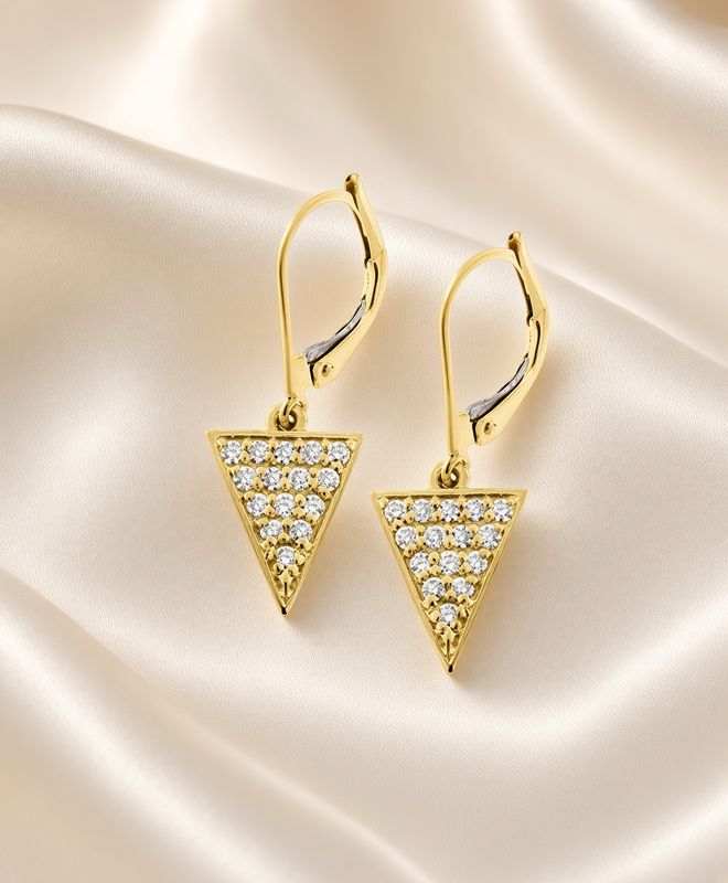 14K Y/G Diamond Triangle Dangle Earrings w/ Lever Back, D: 0.30ct 14K Y/G Diamond Triangle Dangle Earrings w/ Lever Back, D: 0.30ct