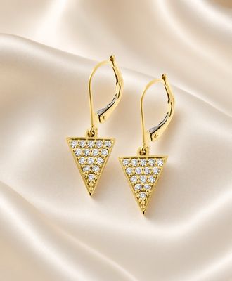 14K Y/G Diamond Triangle Dangle Earrings w/ Lever Back, D: 0.30ct