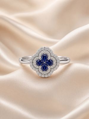 18K W/G Lds Sapphire &amp; Dia Clover Ring, S: 0.43cts, D: 0.22cts