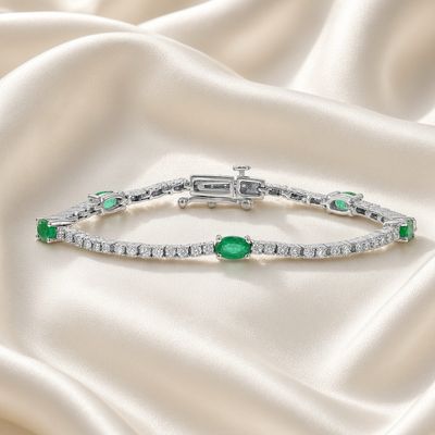 Emerald &amp; Dia Tennis Bracelet
