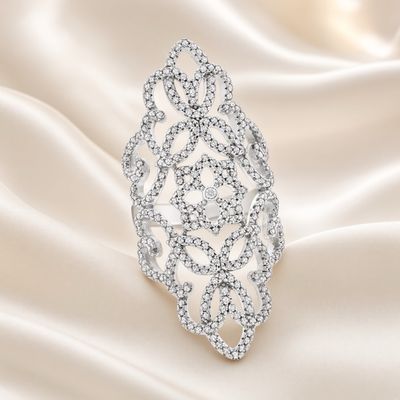 14K W/G Long Lace Diamond Ring, D: 1.30ct, size 7 14K W/G Long Lace Diamond Ring, D: 1.30ct, size 7