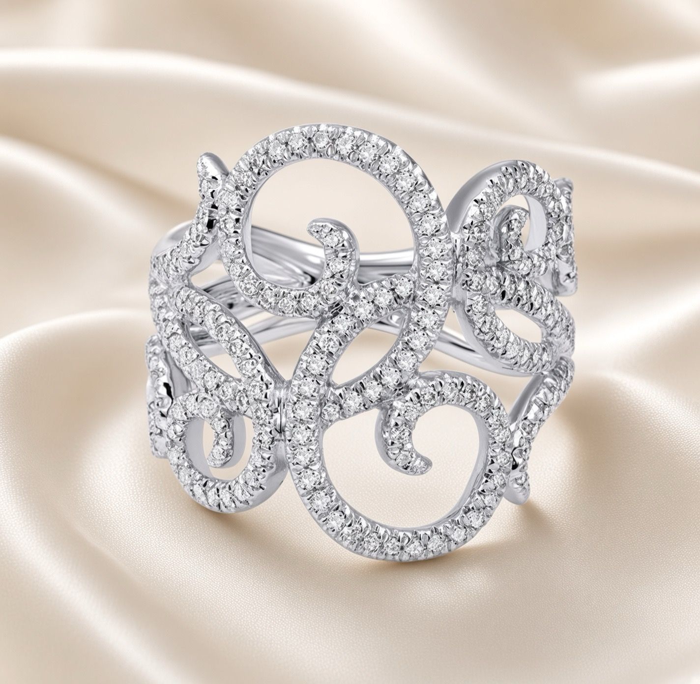 14K W/G Lace Diamond Ring, D: 0.64ct