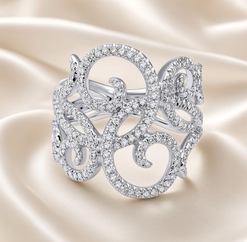 14K W/G Lace Diamond Ring, D: 0.64ct