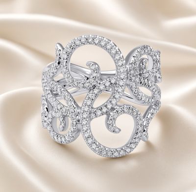 14K W/G Lace Diamond Ring, D: 0.64ct