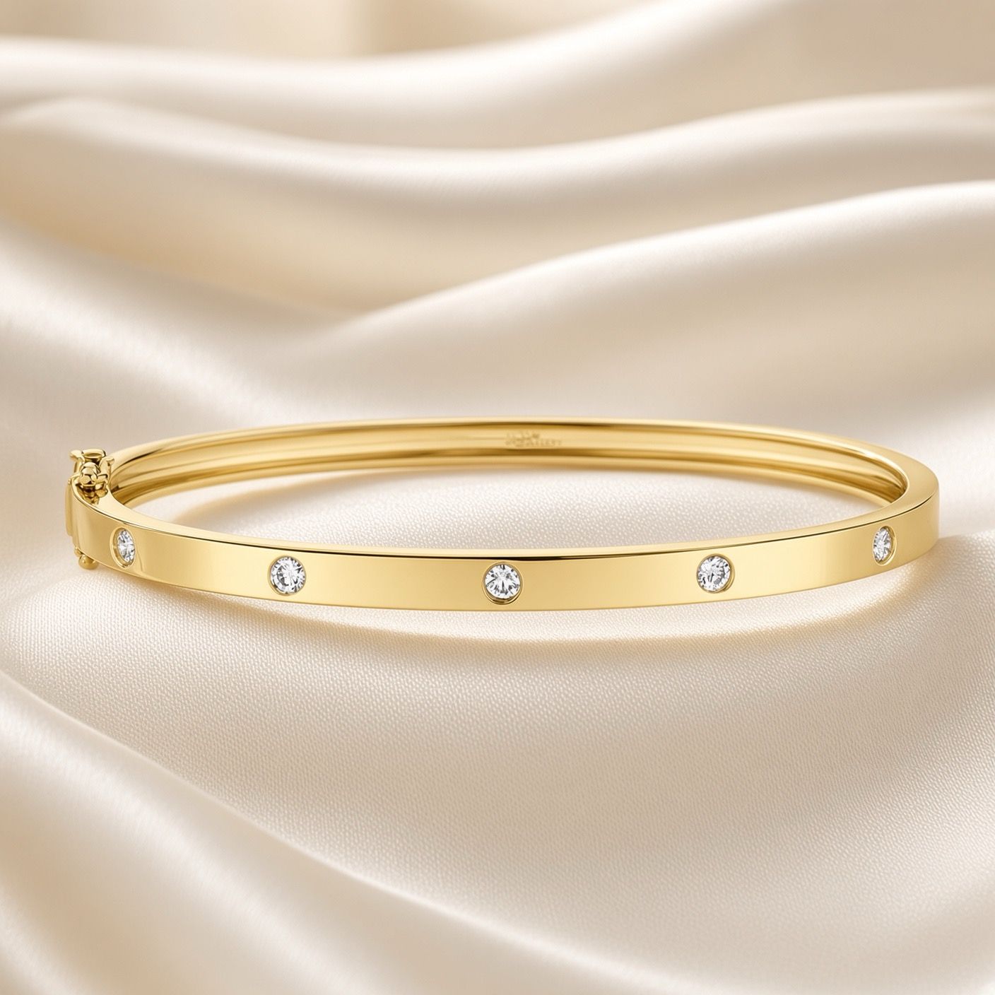 14K Y/G Diamond Inlay Bangle Bracelet, D: 0.38ct