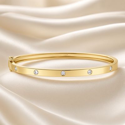 14K Y/G Diamond Inlay Bangle Bracelet, D: 0.38ct