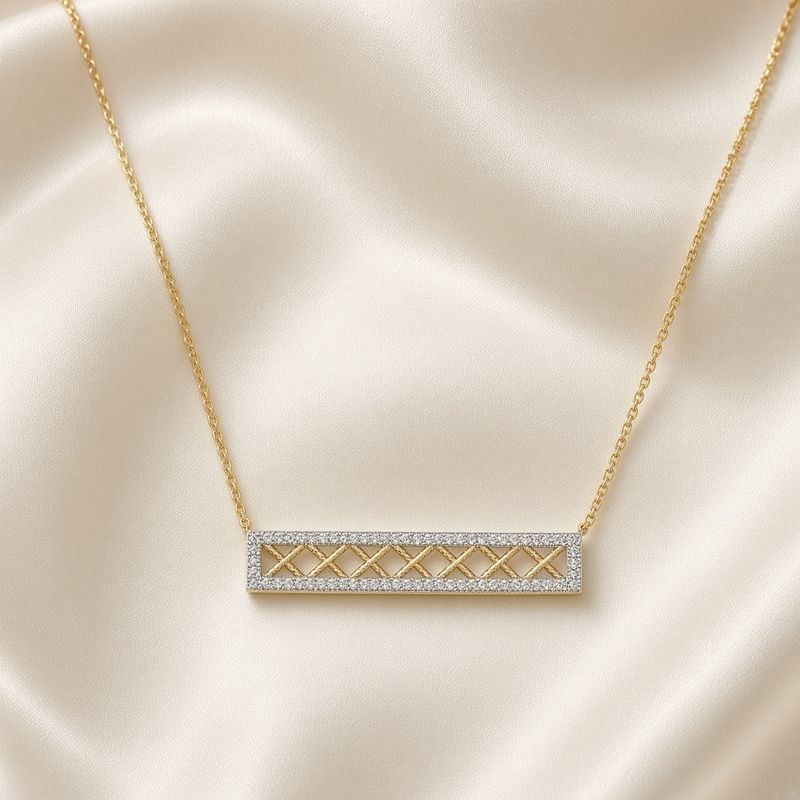 14K 2-Tone Openwork Diamond Bar Necklace, D: 0.32ct