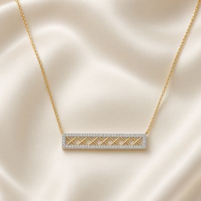 14K 2-Tone Openwork Diamond Bar Necklace, D: 0.32ct