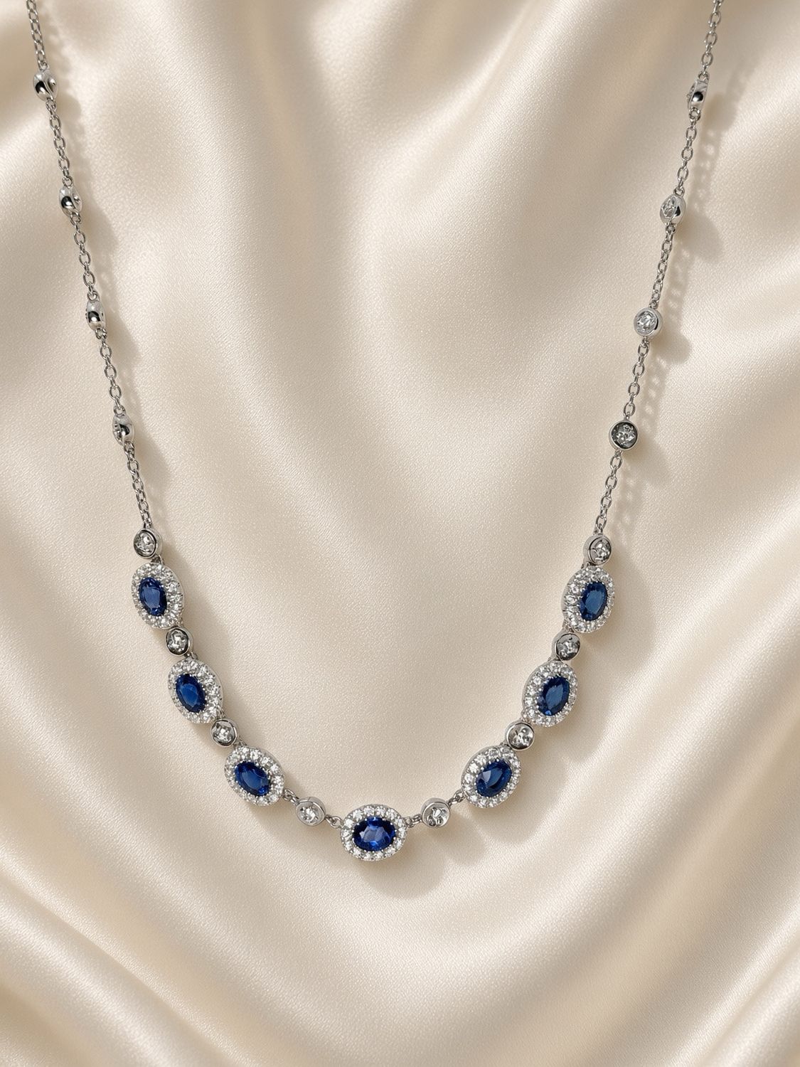 18K W/G Oval Sapphire &amp; Diamond Necklace
