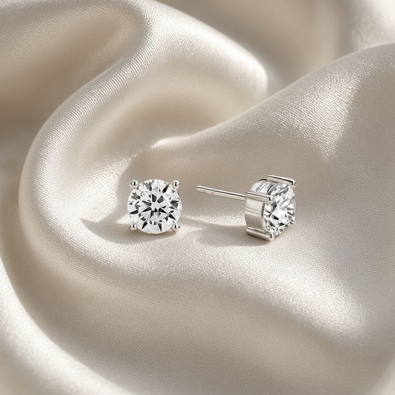 Silver Zirconia Stud Earrings, 8mm