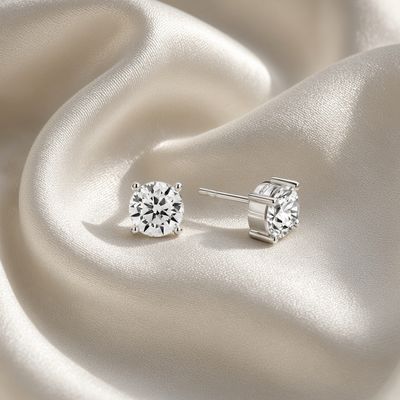 Silver Zirconia Stud Earrings, 8mm