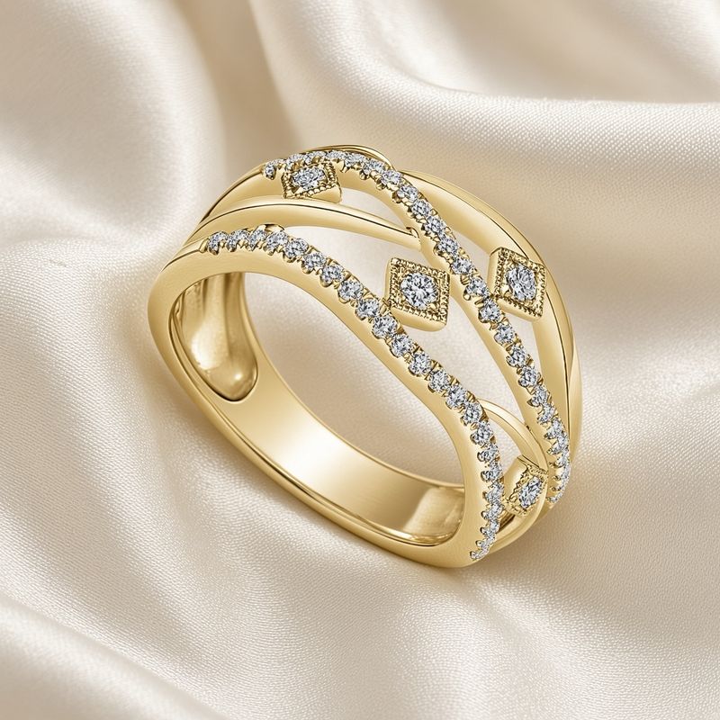 14K Y/G Layered Open Work Diamond Ring, D: 0.37ct