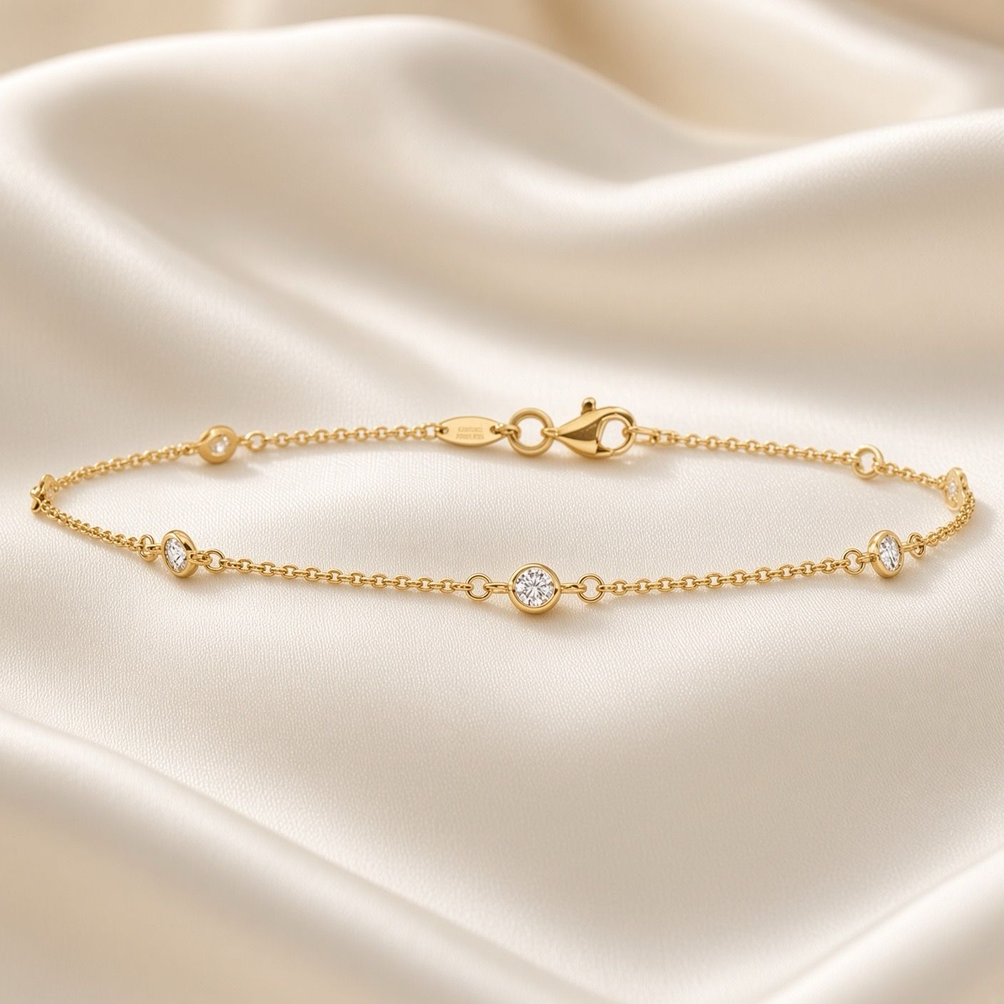 14K Y/G CZ By The Yard Anklet, 9" ext