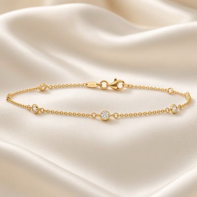 14K Y/G CZ By The Yard Anklet, 9" ext