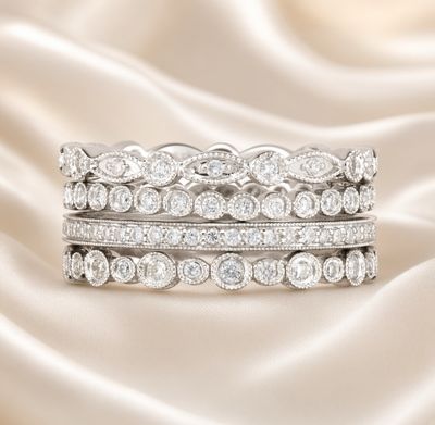 14K W/G Stackable Diamond Eternity Rings Set, D: 0.83ct