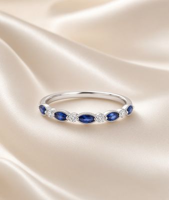 18K W/G Sapphire &amp; Dia Eternity Band, S: 0.37ct, D: 0.19ct, 6.5