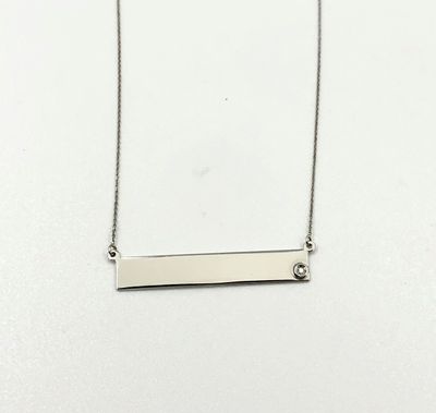 14K W/G Engravable Bar Necklace, D: 0.01ct, 16”