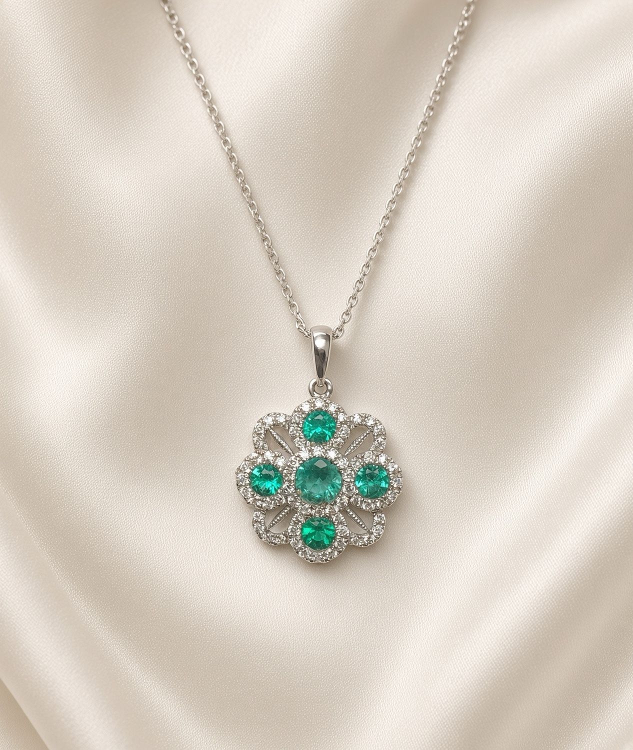 14K W/G Emerald &amp; Diamond Pendant