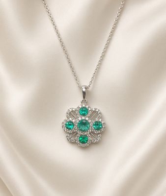 14K W/G Emerald &amp; Diamond Pendant