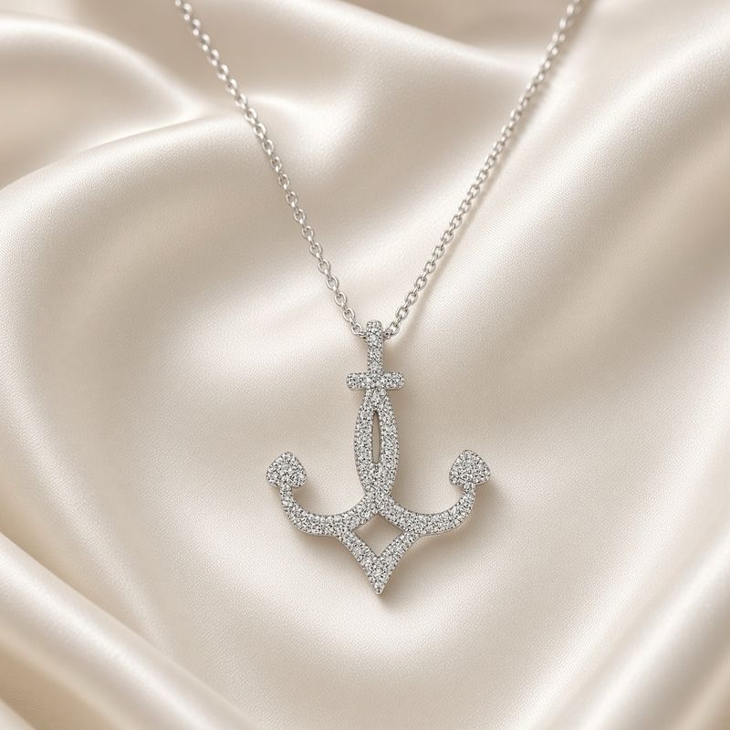 14K W/G Diamond Anchor Necklace, D: 0.26ct