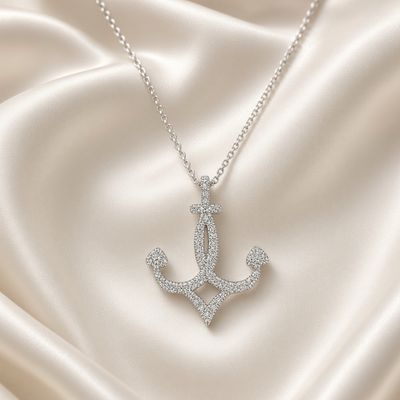 14K W/G Diamond Anchor Necklace, D: 0.26ct 14K W/G Diamond Anchor Necklace, D: 0.26ct