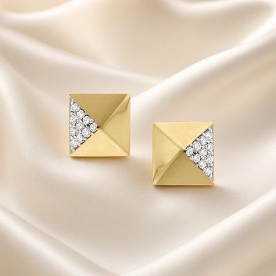 14K Y/G Diamond Pyramid Stud Earrings, 0.10ct 14K Y/G Diamond Pyramid Stud Earrings, 0.10ct
