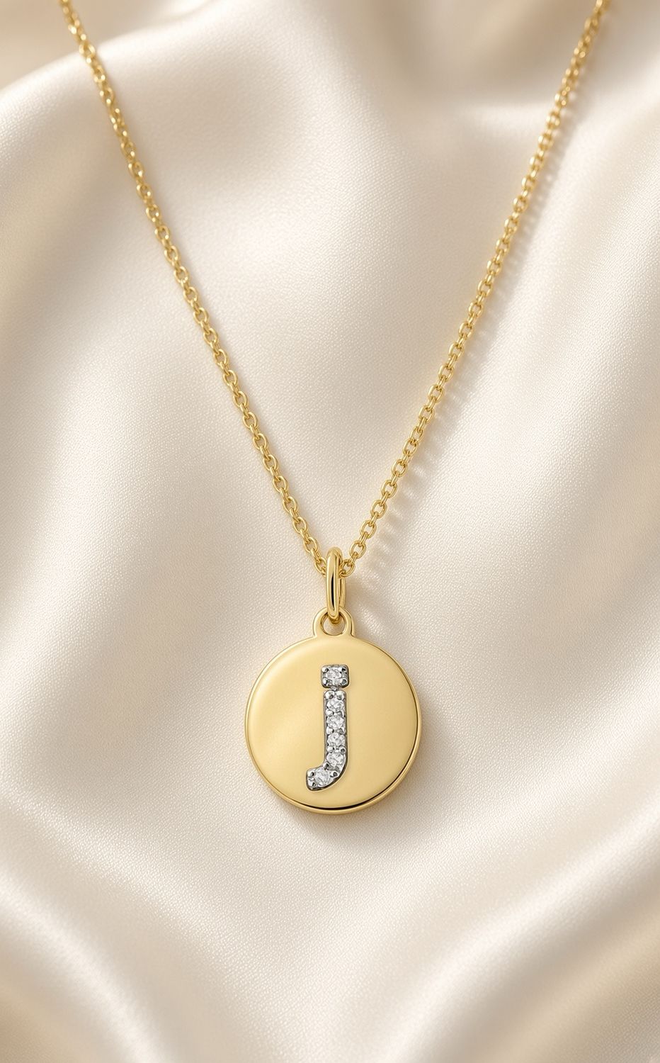 14K Y/G Mini Lower Case Diamond J Disc, D: 0.02ct