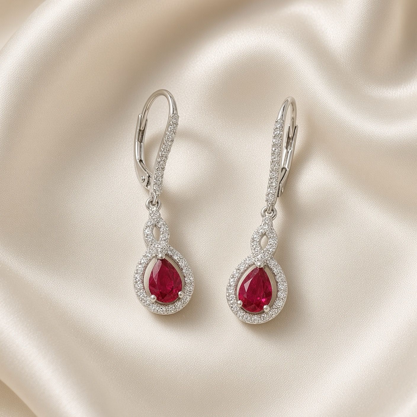 14K W/G Ruby &amp; Diamond Dangle, R: 0.96ct, D: 0.37ct