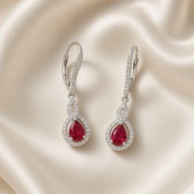 14K W/G Ruby &amp; Diamond Dangle, R: 0.96ct, D: 0.37ct