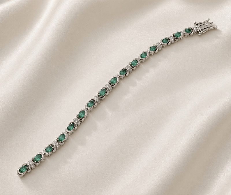 14K W/G Oval Emerald &amp; Dia Bracelet, E: 4.49ct, D: 0.30ct