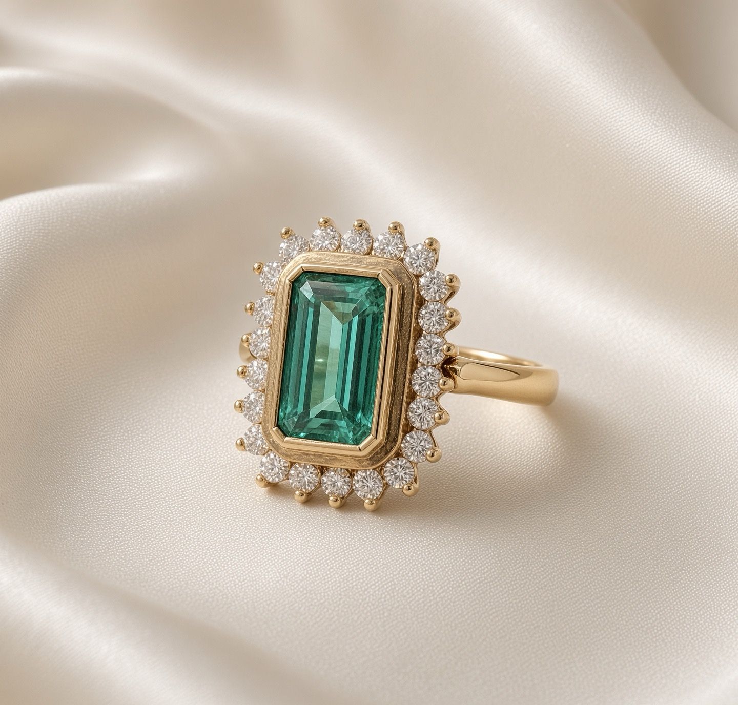 18K Y/G Emerald &amp; Dia Ring, E: 1.75ct, D: 0.63ct