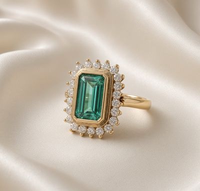 18K Y/G Emerald &amp; Dia Ring, E: 1.75ct, D: 0.63ct