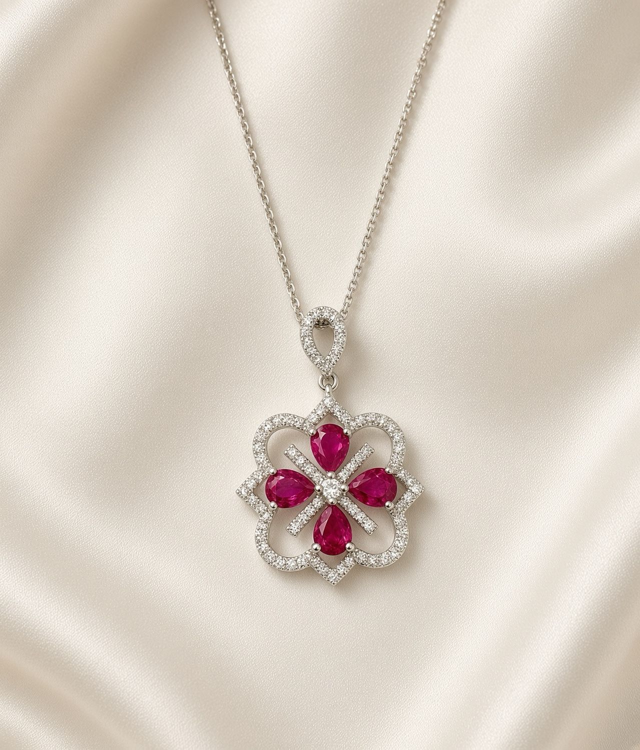 14K W/G Ruby &amp; Dia Necklace, R: 1.20ct, D: 0.37ct