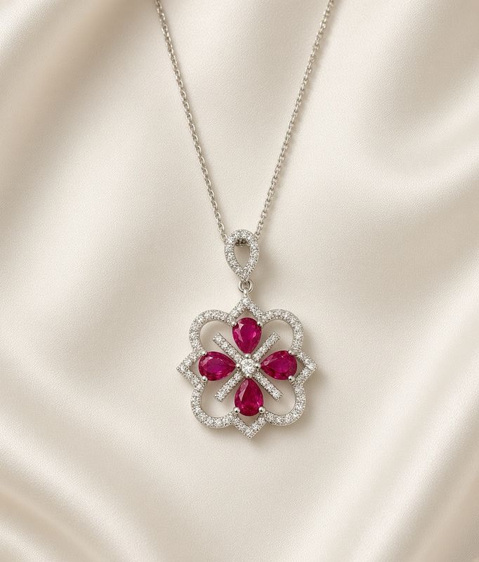 14K W/G Ruby &amp; Dia Necklace, R: 1.20ct, D: 0.37ct