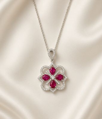 14K W/G Ruby &amp; Dia Necklace, R: 1.20ct, D: 0.37ct