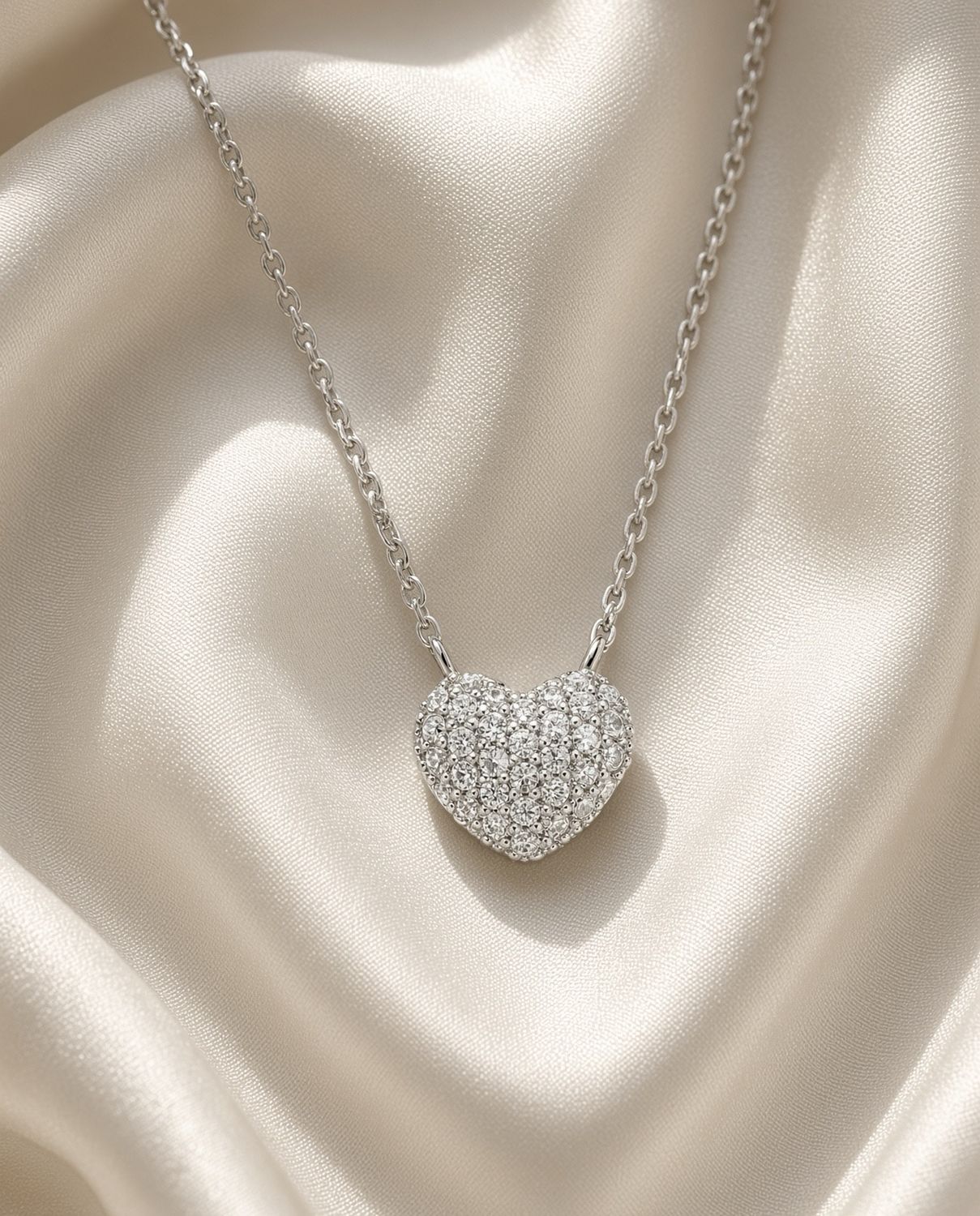 Silver Petite Pave Heart Necklace