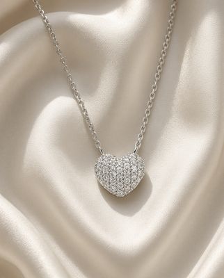 Silver Petite Pave Heart Necklace