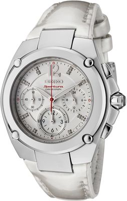 Seiko Sportura Chronograph, Diamond Dial White Leather Watch, 39mm