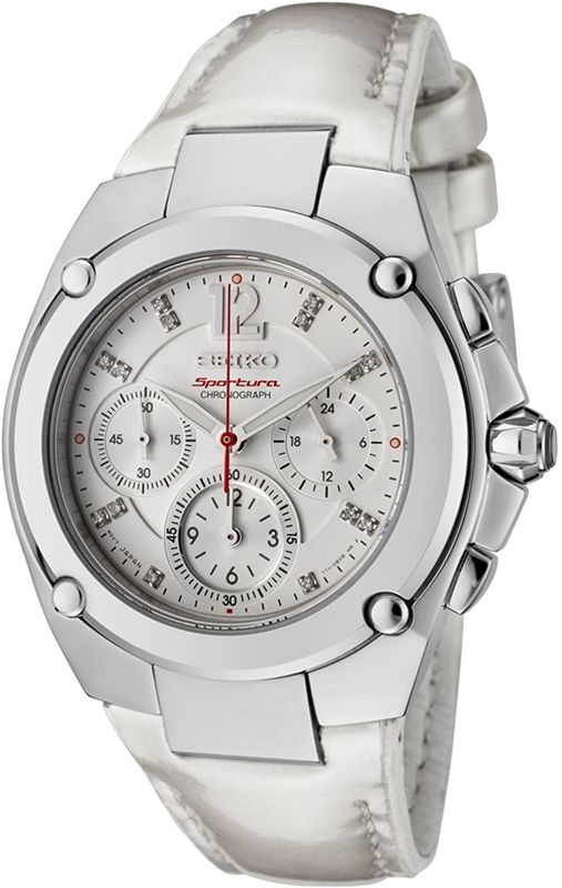 Seiko Sportura Chronograph, Diamond Dial White Leather Watch, 39mm