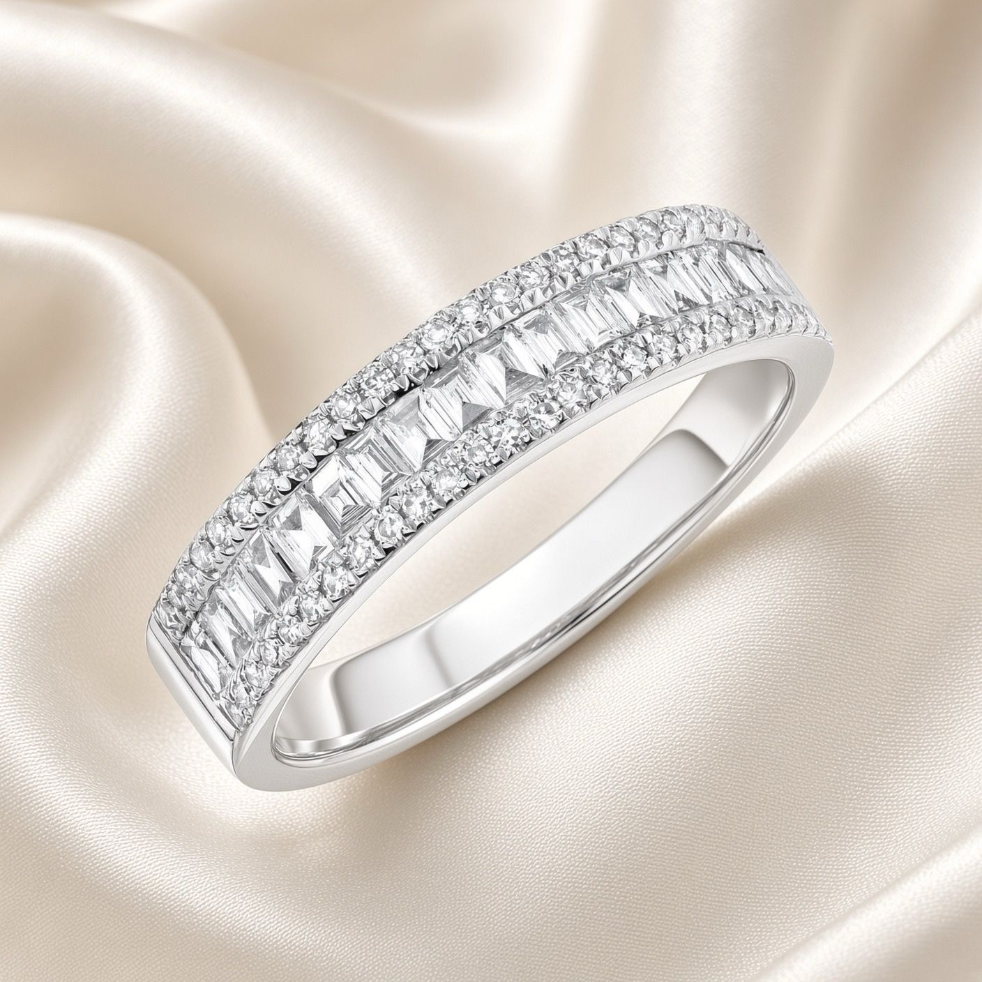14K W/G Diamond Baguette Band, D: 0.55ct