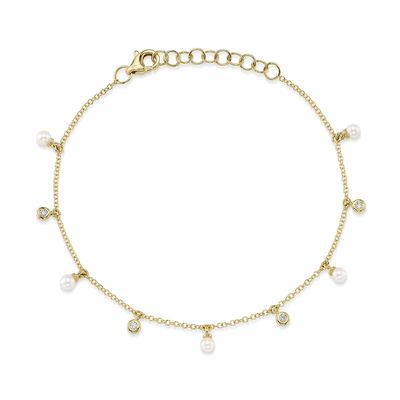 14K Y/G Culture Pearl and Diamond Dangle Bracelet