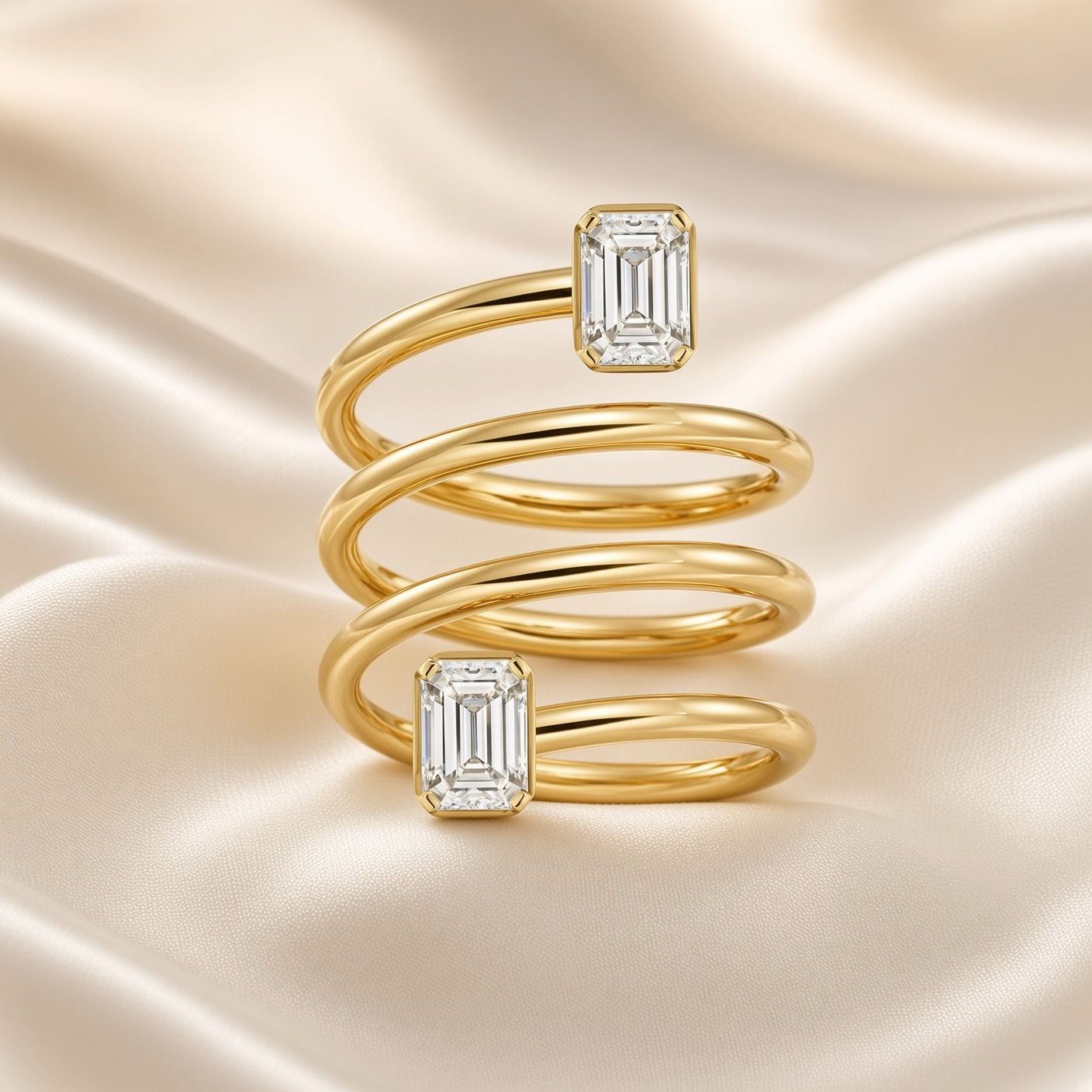 14K Y/G Emerald Cut Bezel Set Wrap Ring, D: 0.55ct