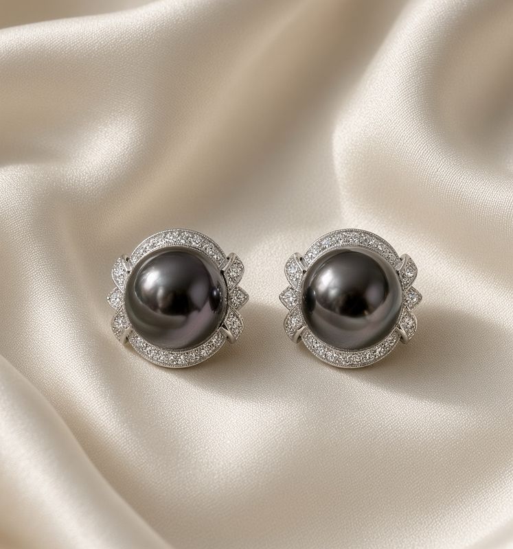 Tahitian Pearl &amp; Diamond Halo Earrings