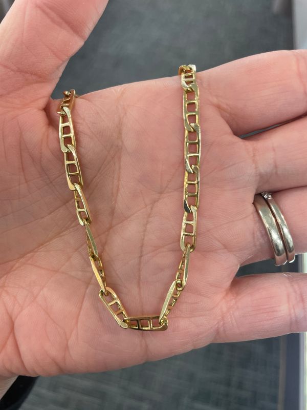 14K Y/G 4mm Triple Link Anchor Chain, 18", 11.05dwt