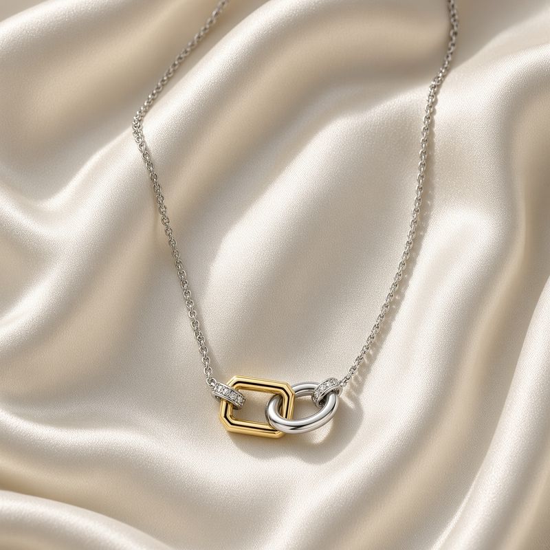 34025ZY/42- 2 tone Geometric Interlocking Necklace